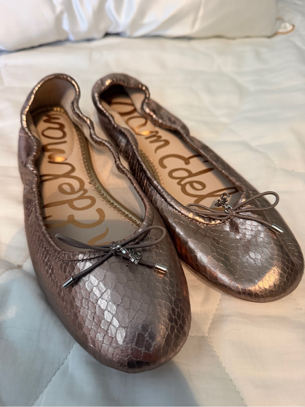 Sam Edelman Metallic Rose Ballet Flats with Snakeskin Texture